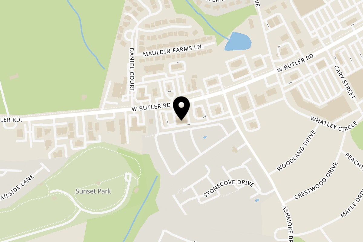 Map showing the location of Olive Tree Pizza & Grill on 411 W Butler Rd Ste D in Mauldin